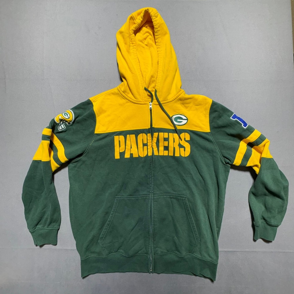 NFL Green Bay Packers Full Zip Hoodie Mens XL Green Yellow Colorblock Fleece
